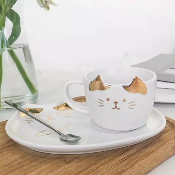 Чашка з блюдцем та ложкою Cute kitty 14852 200 мл біла | Зображення 1