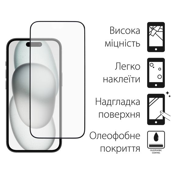 Скло захисне Dengos Full Glue iPhone 15 Plus (black) (TGFG-319) | Зображення 1