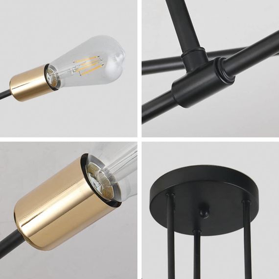 Люстра Generisch Sputnik E27 на 6 ламп сучасна, вінтажний стельовий світильник чорний з золотом, металевий | Зображення 3