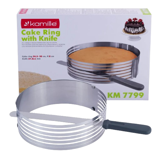 Форма для бісквіту 24,5-30см регульована з отвором для нарізки + ніж 7799 KAMILLE | Зображення 1