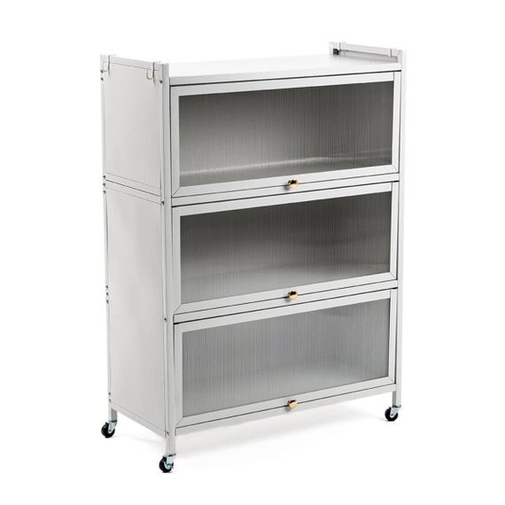 Шафа мобільна для зберігання розкладний триярусний з нержавіючої сталі біла 70*36*112,8см SW-00002116