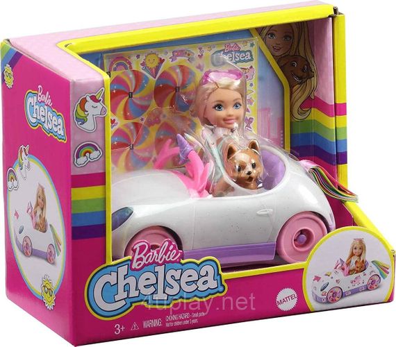 Набор Кукла Барби: Челси и Кабриолет единорог с наклейками. Barbie Club Chelsea Doll with Unicorn-Themed Car | Зображення 1