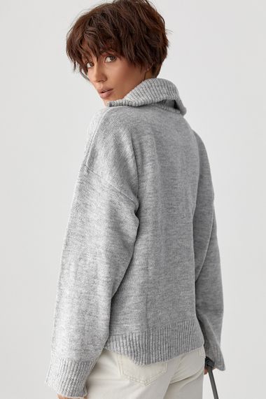 Однотонний в'язаний светр оверсайз із широкими рукавами - сірий цвет, ONE SIZE (є розміри) | Зображення 1