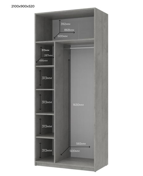 Шафа розпашна для одягу Doros Кен 90х52х210 см Білий/Бетон (DRS-011187) | Зображення 3