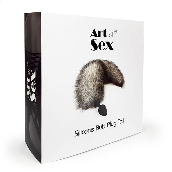 Силіконова анальна пробка з хвостом із натурального хутра Art of Sex size M Artctic fox | Зображення 5