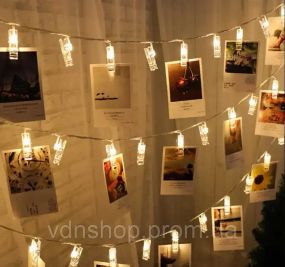 Гірлянда світлодіодна з прищіпками для фото 4,5м 20 Led від батарейок
