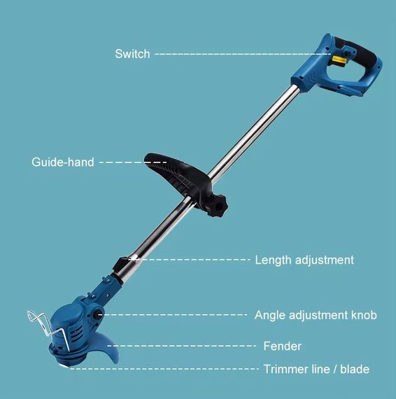Бездротова газонокосарка Lawn mower 48В 2000 мАг · Садовий акумуляторний триммер для трави з 2 акумуляторами | Зображення 1