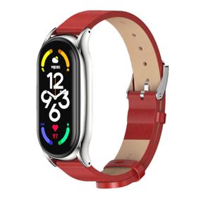 Кожаный ремешок Primo Mijobs для фитнес-браслета Xiaomi Mi Smart Band 7 - Red&Silver