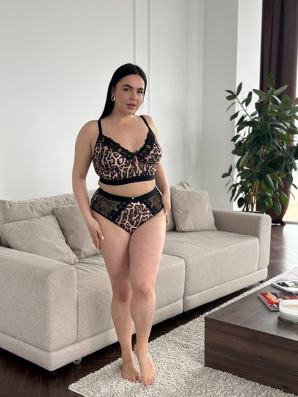 Жіночий комплект білизни PLUS SIZE леопардовий з мереживом