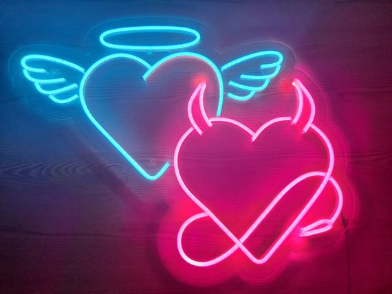 Неоновий світильник Серця Янгол Демон 480х380 acr-n000019 | Зображення 1