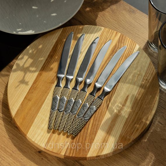 Набір столових ножів 6 штук ножі сервірувальні з нержавіючої сталі 22.7 см Срібло з золотом HP-20-36 | Зображення 3