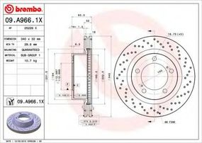 Диск гальмівний TOYOTA LAND CRUISER 4.5D V8 4.7 V8 передн. (вир-во BREMBO) BREMBO 09A9661X на LEXUS LX (URJ201)