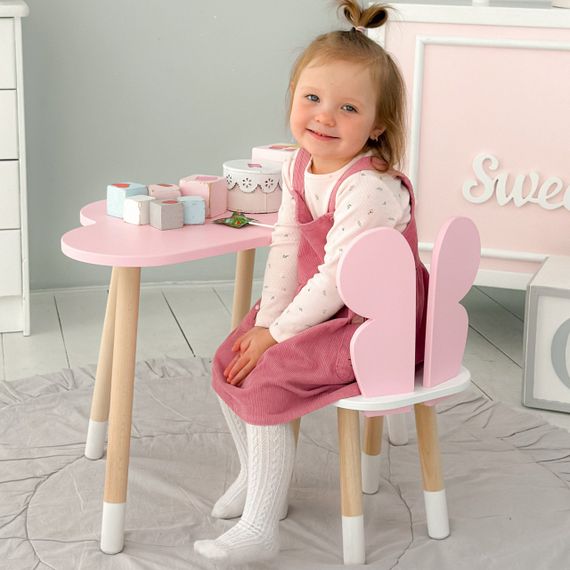 Стіл хмарка і стільчик метелик дитячий рожевий з білим сидінням. Столик для занять, ігор, їжі | Зображення 7