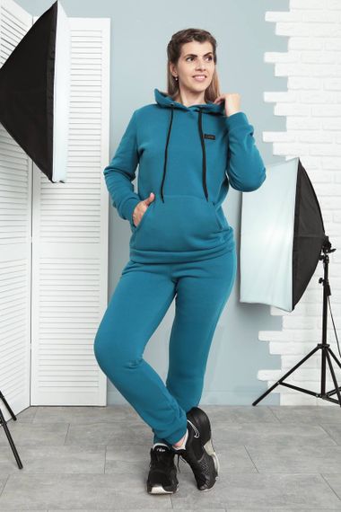 Женский теплый спортивный костюм на флисе худи и штаны, GF5701 цвет бирюзовый, размер 42/44 | Зображення 1