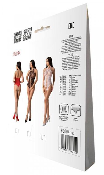 Бодистокинг с имитацией корсетной шнуровки Passion BS094 One Size, red, цветочный узор, с доступом | Зображення 6