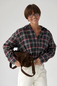 Жіноча сорочка в клітку з подовженою спинкою - темно-сірий цвет, L (є розміри)