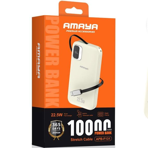 Портативний ЗП Power Bank Amaya F131 22.5W with display and cable 10000 mAh Biege | Зображення 1