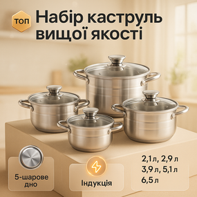 Кастрюли из нержавейки, Набор кастрюль с прочным антипригарным покрытием, Набор больших кастрюль SA-37