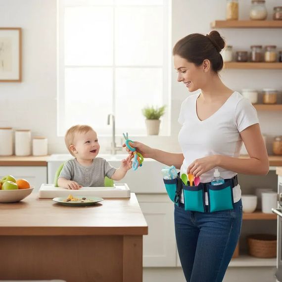 Поясна сумка для мам 4 кармани / Органайзер на пояс для мам до 112 см Waist Diaper Bag / Сумка органайзер для мами | Зображення 1