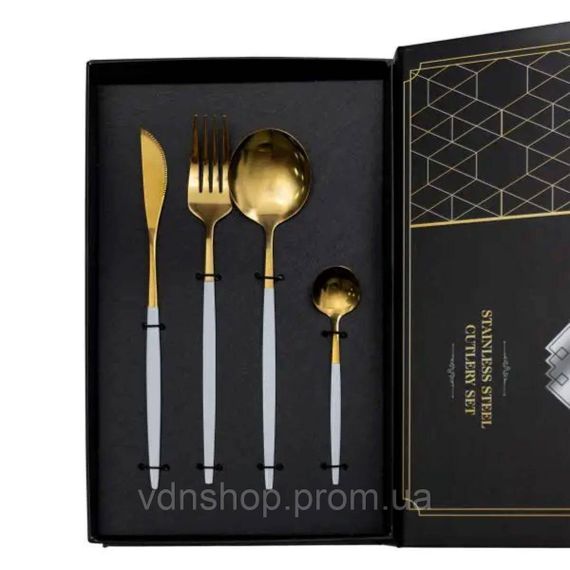 Набір столових приборів 24 предмети столовий набір на 6 персон Золотистий з білим HP-20-47 | Зображення 2