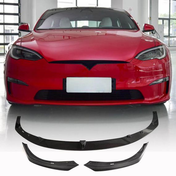 Накладка на передній бампер Lip V2 (2021-2025, Карбон) для Tesla Model S 2012- рр