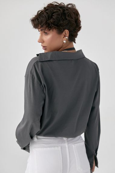 Коротка сорочка у комплекті з майкою в рубчик - сірий цвет, ONE SIZE (є розміри) | Зображення 1