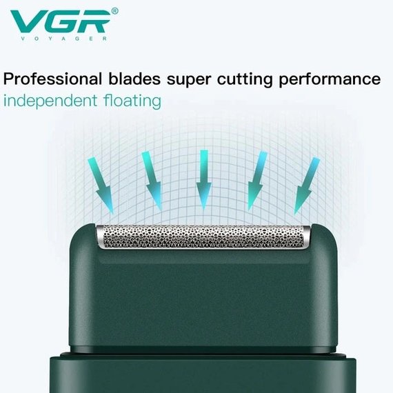 Аккумуляторная мини‑электробритва для мужчин VGR V‑390 Green • Профессиональный шейвер с триммером для сухого и влажного бритья | Зображення 3