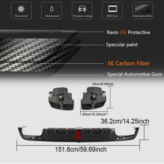 Дифузор заднього бампера з насадками (для S63 AMG 2014-2017, Карбон) для Mercedes S-сlass W222 рр | Зображення 5