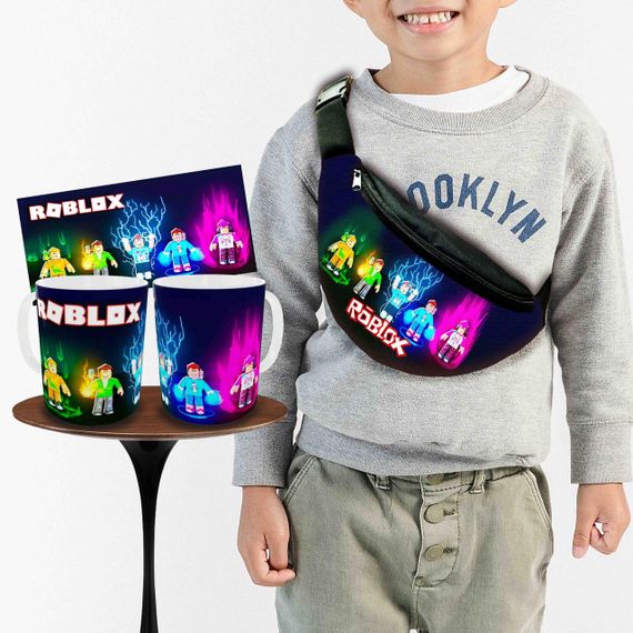 Набор: детская сумка-бананка+кружка Роблокс "Roblox" 32х15см,бананка для мальчика через плечо (00962)