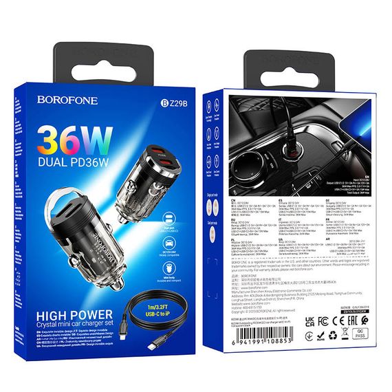 АЗП Borofone BZ29B Outstanding PD36W (2C) + Type-C to Lightning | Зображення 5