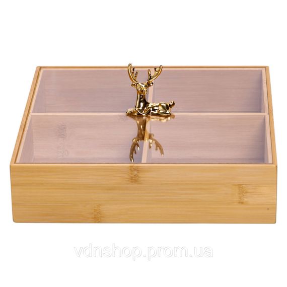 Менажниця дерев'яна на 4 секції з кришкою квадратна HB-40-1 | Зображення 3