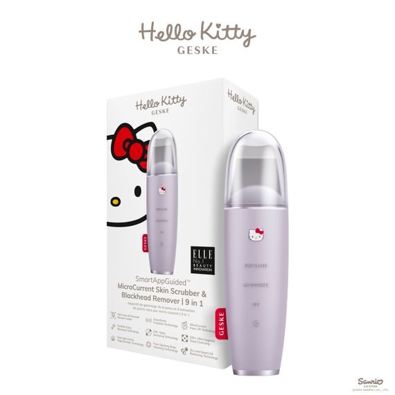 Мікрострумовий скрабер для шкіри та усунення чорних точок GESKE MicroCurrent Skin Scrubber&Blackhead Remover 9в1 Hello Kitty pink, Фіолетовий