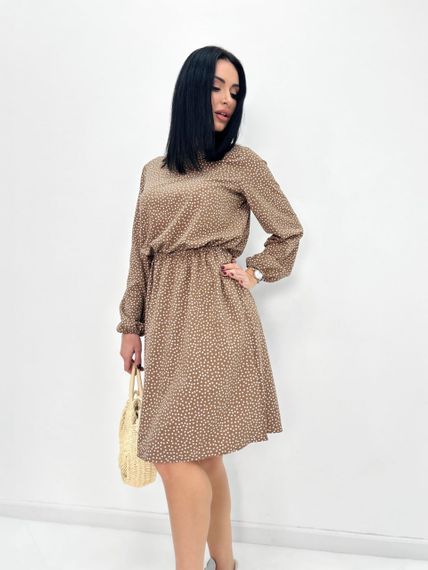 Женское легкое платье в горошек из софта GF08576 цвет капучино, размер 46/48 | Зображення 1