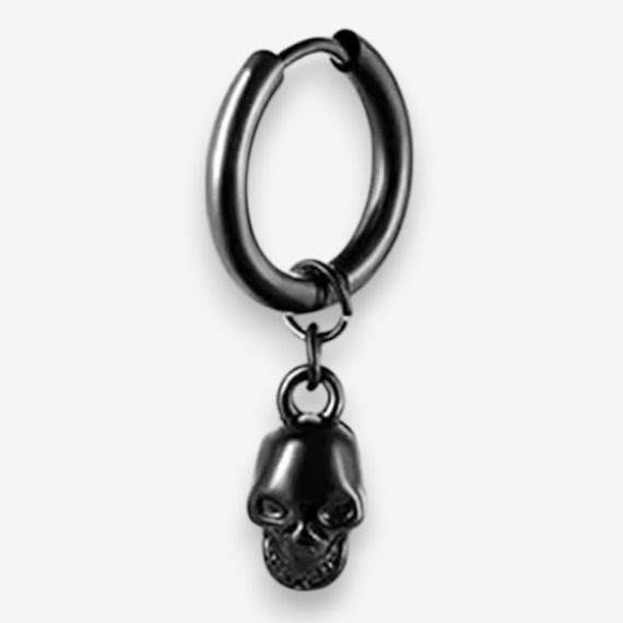 Сережка-кільце чорна з нержавіючої сталі з підвіскою у вигляді черепа, 3 см