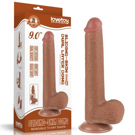 Фалоімітатор - Sliding-Skin Dual Layer Dong 9" Brown