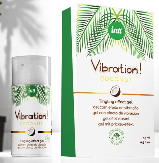 Рідкий вібратор Intt Vibration Coconut Vegan (15 мл) — інтимний збуджуючий гель з ефектом вібрації, кокосовий аромат, 100% вегансь