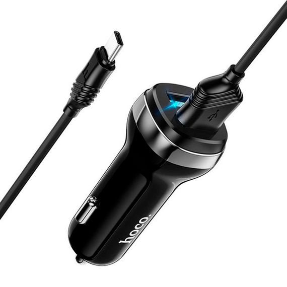 Набір АЗУ 12-24V HOCO Z40+ кабель Type-C, 2xUSB, 2.4A, кабель 1м, Black, Box | Зображення 2