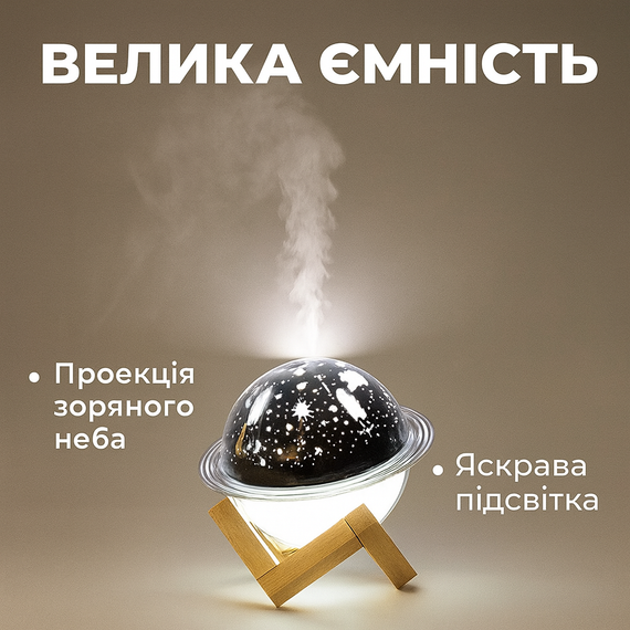 УЦІНКА! Зволожувач повітря проєктор Зоряне небо/сатурн/Настільний світильник нічник Проєкційний ( | Зображення 2