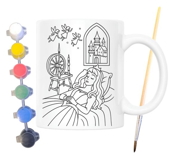 Набор для творчества кружка раскраска Спящая красавица (по мотивам сказки Шарля Перро) 330 мл белая (КР0196) | Зображення 1