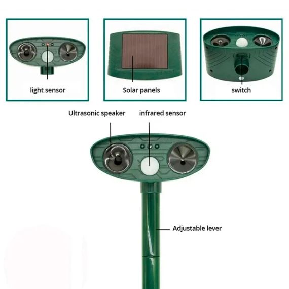 Ультразвуковий відлякувач BauTech тварин від сонячної панелі Зелений | Зображення 1