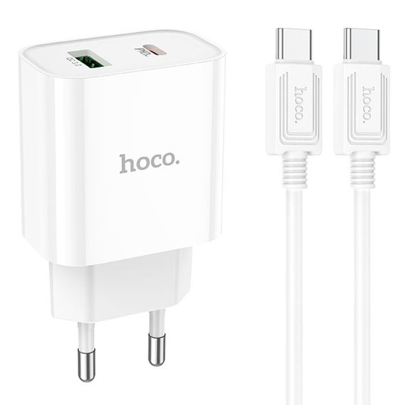 СЗУ Hoco C80A Plus Rapido PD20W+QC3.0 (1USB-A/1C) + кабель Type-C to Type-C White