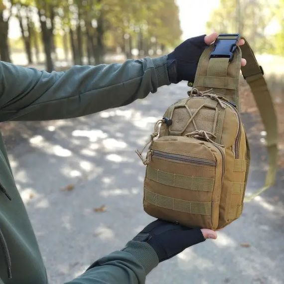Якісна тактична сумка, укріплена чоловіча сумка, рюкзак тактична слінг. AZ-946 Колір: койот | Зображення 6