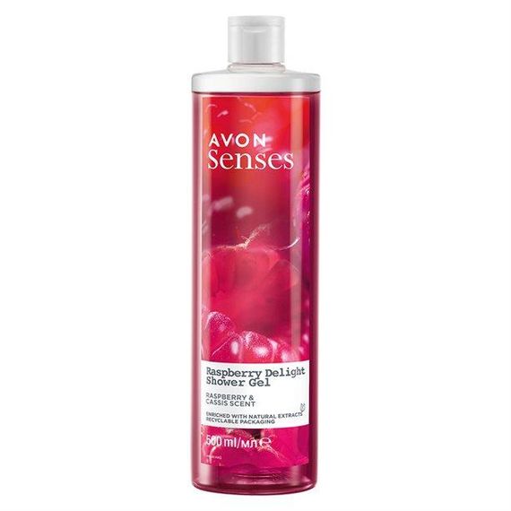 Увлажняющий гель для душа Avon Senses «Малиновое удовольствие» с малиновой и черной смородиной 500 мл