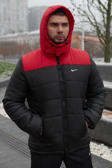 Комплект чоловічий Nike: куртка зимова "Frost" червоно-чорна + штани з тринитки утеплені чорні | Зображення 2