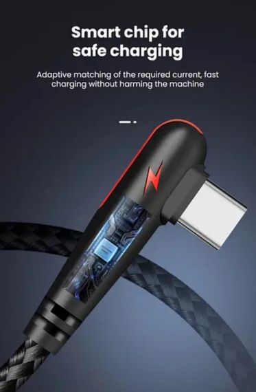 Кабель USB Type-C для швидкого заряджання Huawei Mate (1 метр), 90 градусів, чорний | Зображення 5