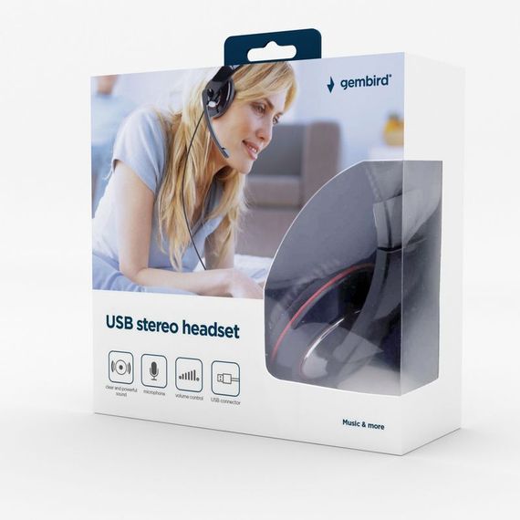Навушники з мікрофоном Gembird MHS-U-001, USB інтерфейс, глянцевий чорний колір | Зображення 4