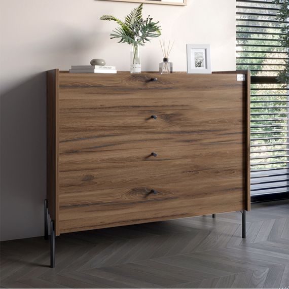 Комод із 4 шухлядами LION Wood із чорними ніжками 100х90х45 см Дуб Ліворно (LION-042979)