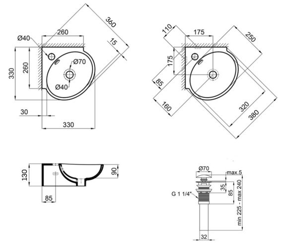 Комплект Qtap Leo N: Раковина підвісна кутова овальна 380x360x130 мм WHITE + Донний клапан PU02O (QT11115010WN47331) | Зображення 1