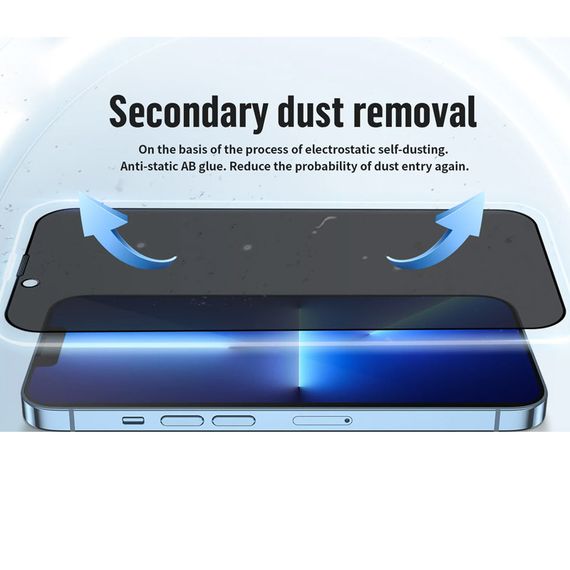 Захисне 2.5D скло Blueo Full Cover Anti-Peep для Apple iPhone 13 Pro Max / 14 Plus (6.7") Чорний | Зображення 2