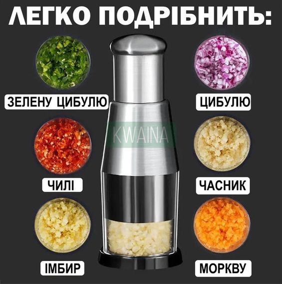 Ручной измельчитель для овощей универсальный, чоппер для измельчения чеснока и лука механический | Зображення 1